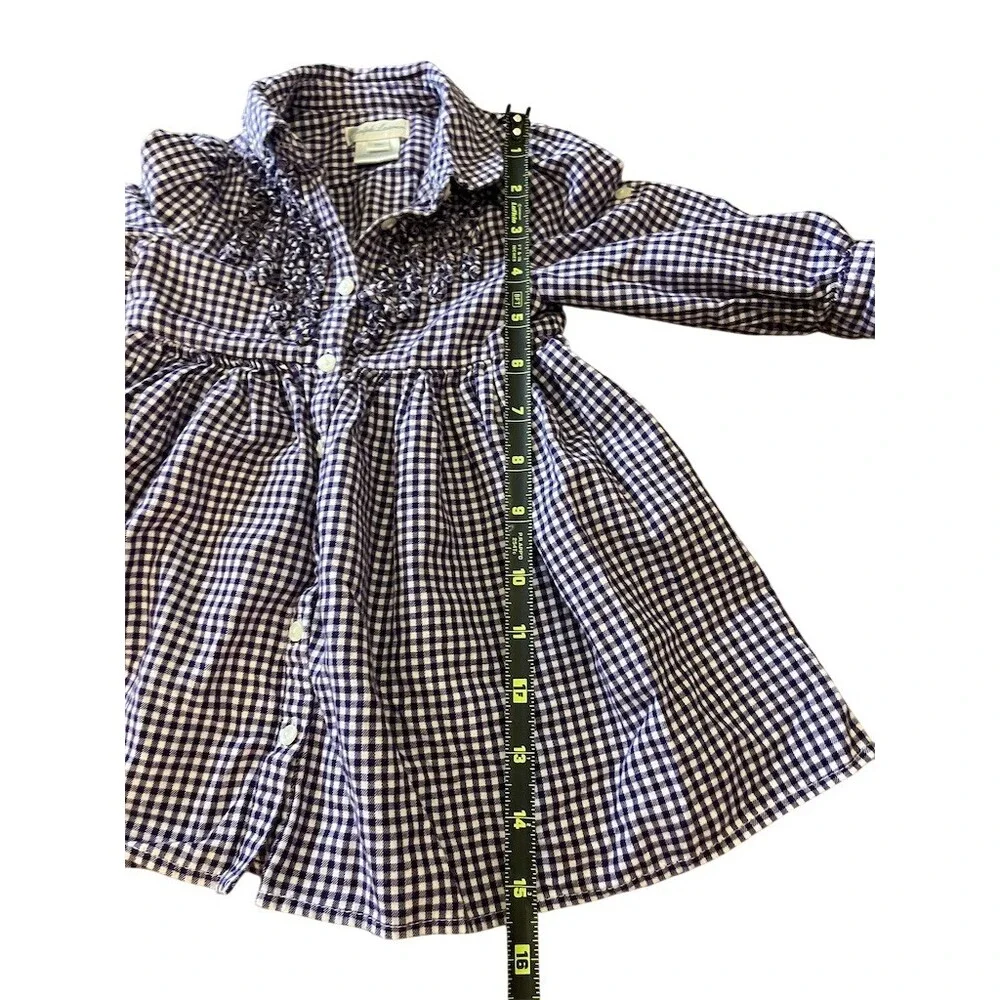 Ralph Lauren Baby Girl Shirt Dress 12M Purple White Gingham Ruffle Front
